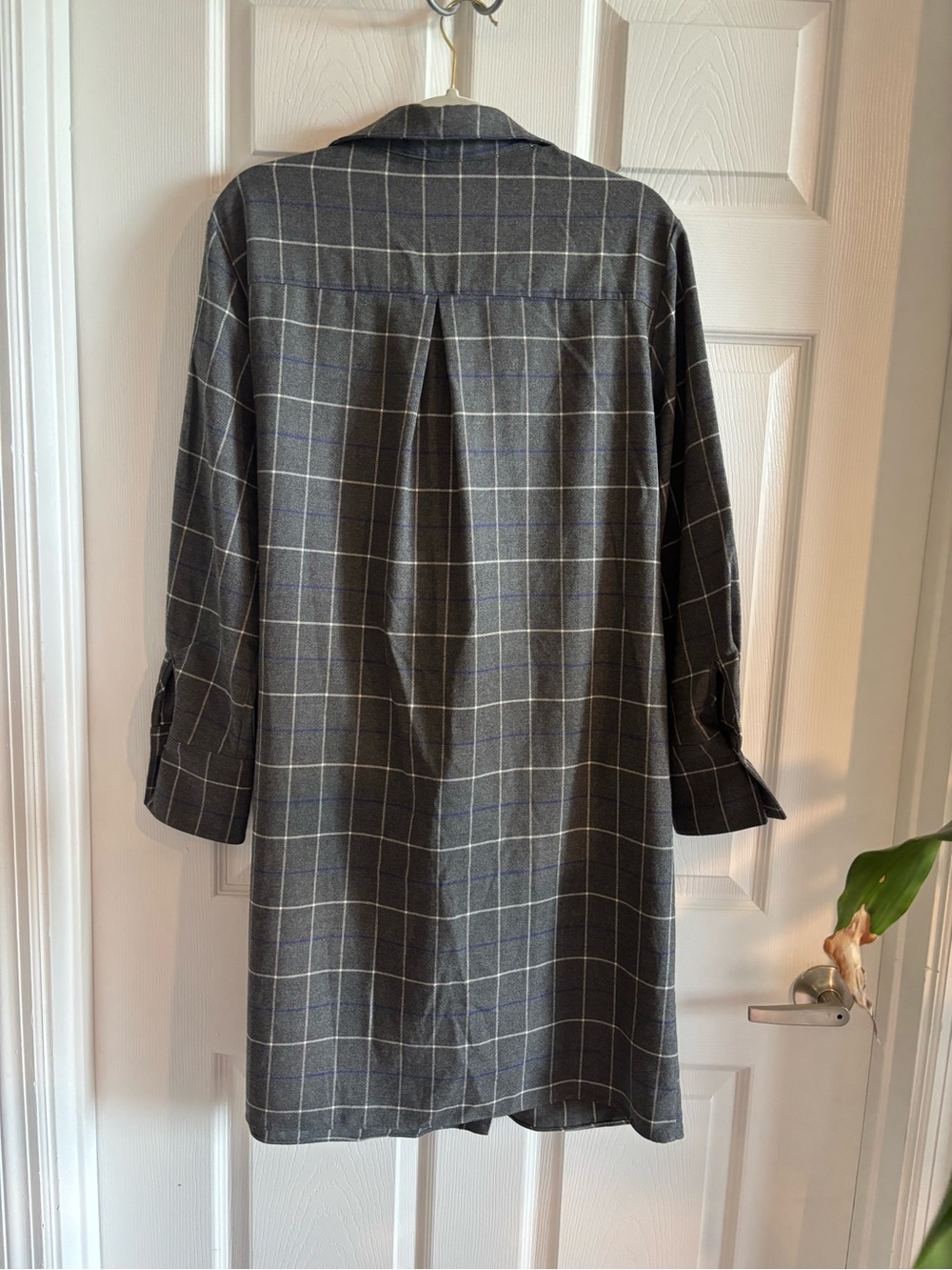 PURIFICATION GARCIA grey shirt dress with white windowpane pattern, belted - Picture 3 of 6